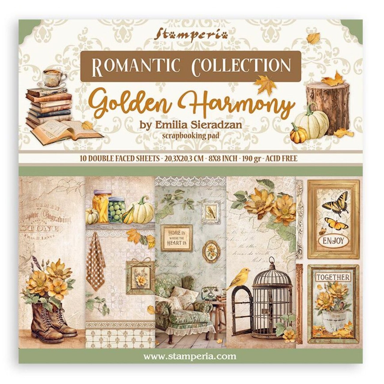 Stamperia Golden Harmony 8"X8" Double-Sided Paper Pad - 10 sheets/pkg.